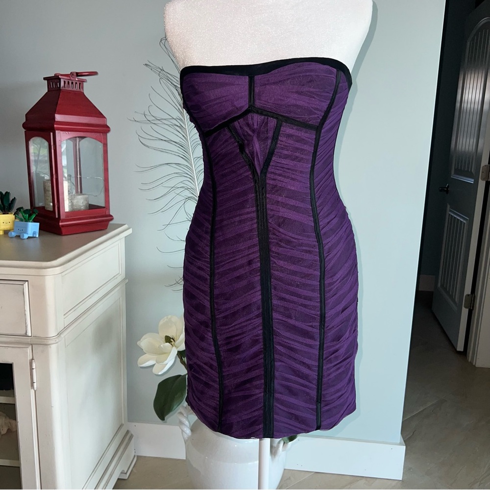 NEW BCBGMAXAZRIA GRAPE SHIRRED TULLE MINI STRAPLESS DRESS NST6J469 SIZE 2
